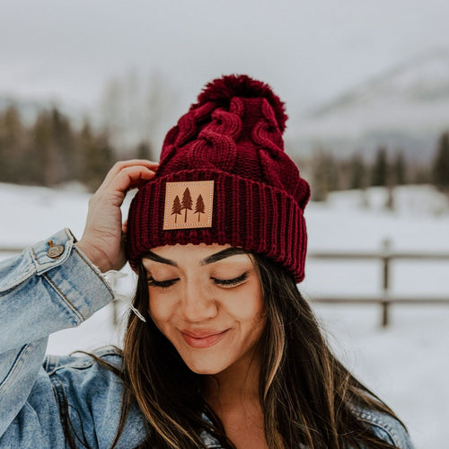 Three Tree Cable Knit Beanie - Maroon - The Montana Scene