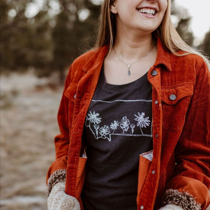 Montana Wildflower Ladies Tee - Blue/Charcoal