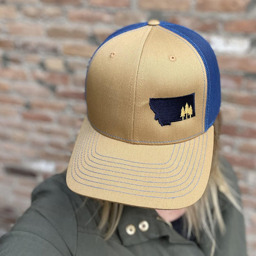 Montana Scene Tree Trucker Gold/Navy