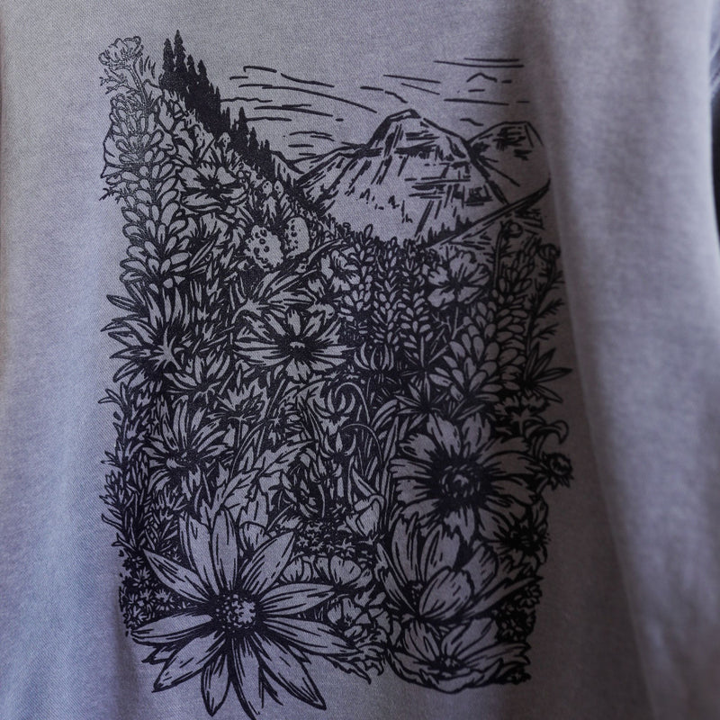 Flower Meadow Unisex Pullover - Pigment Plum - The Montana Scene