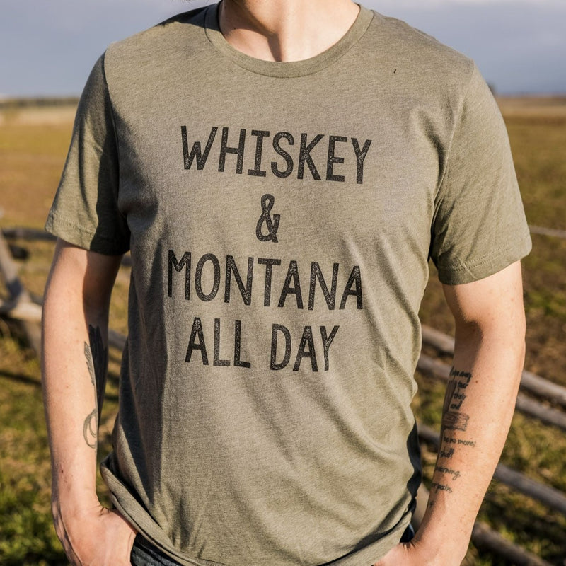 Whiskey & Montana All Day Unisex Tee - Military Green - The Montana Scene