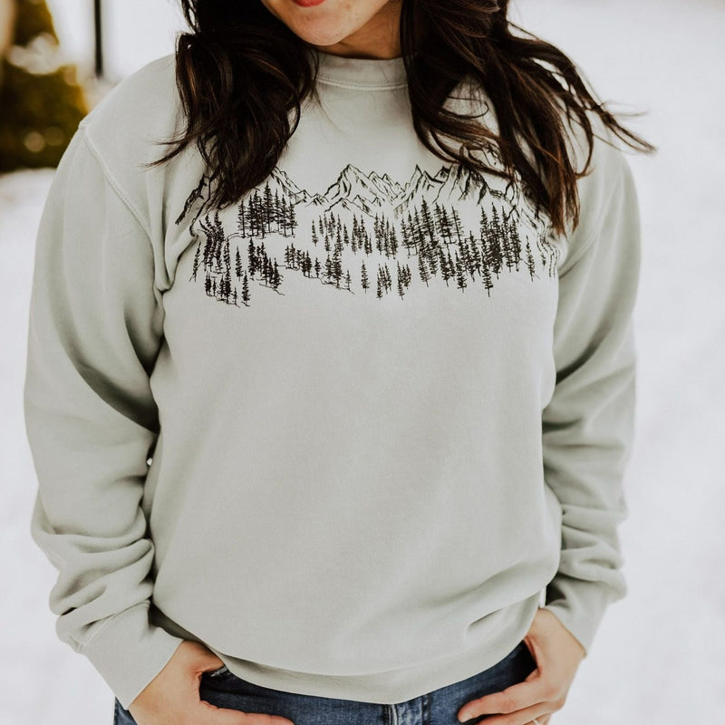 Mountain Sketch Unisex Pullover - Sage 